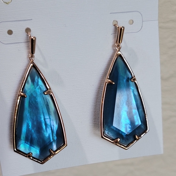 RARE NWT KENDRA SCOTT BLUE FACETED EARRINGS IN ROSE GOLD - Picture 8 of 8